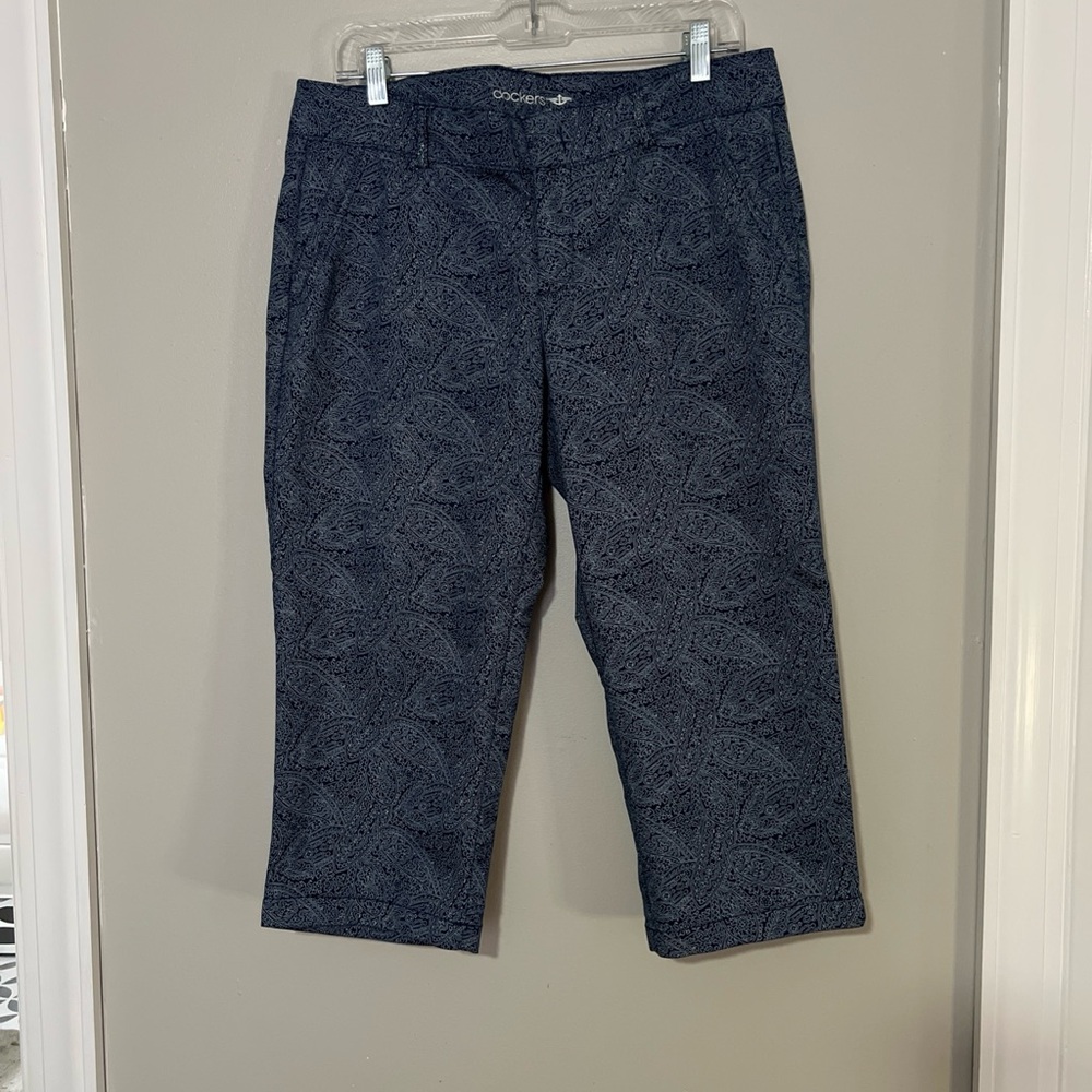 Dockers Pants Women’s 10 Blue Paisley Style Design Flat Front Capri Pants